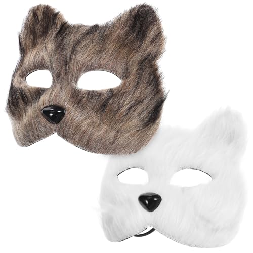 SAKURRDD 2 Stück pelzige Fuchs-Maske, Party-Maske, halbe Gesichtsmaske, Cosplay, Tiermaske, Cosplay-Kostüm-Maske, Schleier, Kostüm, Augenmaske, Fuchs-Kostüm-Zubehör/3 von SAKURRDD