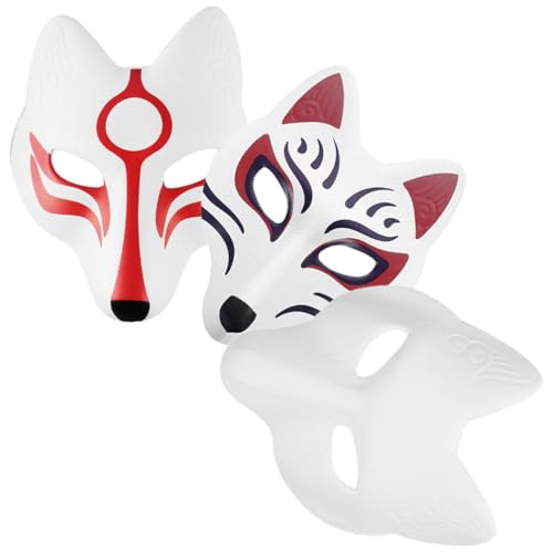 SAKURRDD 3 Stück Halloween Fuchsmasken Therian Maske Weiß DIY Maske Japanische Cosplay Maske Blanko Tiergesichtsmaske Karneval Party Maskerade Kostüm Zubehör/1452 von SAKURRDD