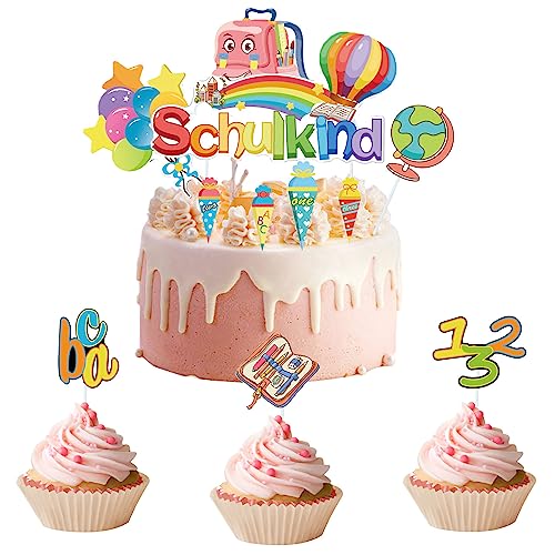 11 Stück Schulanfang Tortendeko, Tortendeko Einschulung, Tortenaufleger Für Schulen, Für Schulkind Junge Mädchen Geschenk Und Tortendeko Schulanfang Party Deko von SALADOCY