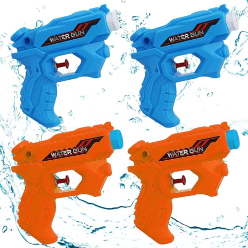 4 Stück Kinder-Wasserpistolen, Interaktive Jet-Wasserpistolen, Große Reichweite, Geeignet für Sommer-Strand-Pool im Freien Wasser-Spiele Spaß Wasser Kampf Spielzeug (2pcs Blau, 2pcs Orange) von SALADOCY