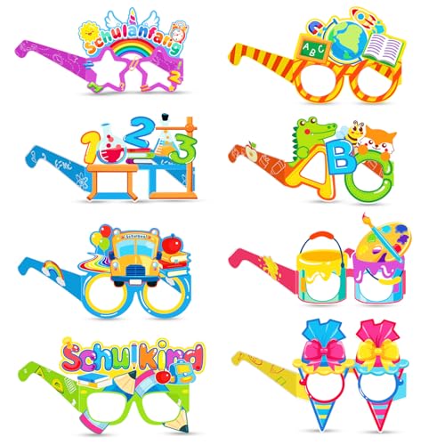 SALADOCY 8 Stück Einschulung Deko Set, Schulanfang Schulkind Brille, Schulkind Brille für Junge Mädchen, Kinder Party Photo Booth Requisiten, Einschulung Schuleinführung Partybrillen (B, 8) von SALADOCY