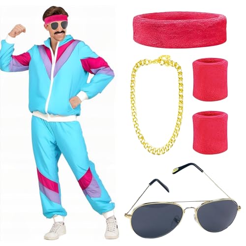 SALADOCY 80er Jahre Outfit Herren 90er Jahre Outfit Party Fashion - Kostüm Trainingsanzug Hose Anzug Jogginganzug Bad Taste Outfit (XL) von SALADOCY