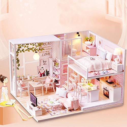 1/24 Miniatur-Puppenhaus-Set, LED-Möbel, Geschenk mit Sicherem Material, Leicht, Echte Details für Kreativität, Ideale Heimdekoration von SALALIS