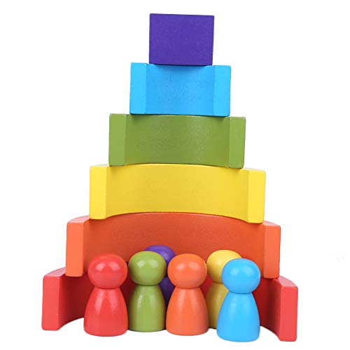 SALALIS Bauspielzeug für, Lustige Bausteine, Pädagogisches Holzblock-Set, Farberkennung, Bauspielzeug, Architektonische Holzblöcke für Babys ab 3 Jahren (Regenbogenbausteine ​​Plus von SALALIS