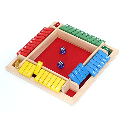 Shut The Box Würfelspiel für 2–4 Spieler, Holzwürfel-Brettspiel für Zuhause, Kneipe, Urlaub, Party, 4 Spieler, Familientisch, Mathe-Spiele mit 8 Würfeln für Erwachsene und Kinder von SALALIS