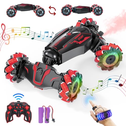 SALATI Ferngesteuertes Auto ab 6 Jahre - 4WD RC Auto Kinder mit 2,4 GHz Handsteuerung, Verwandeln Auto Stunt car mit LED Sprühnebel Musik, Geschenk für Junge Mädchenab 6 7 8 9 10 Jahre (Rot) von SALATI