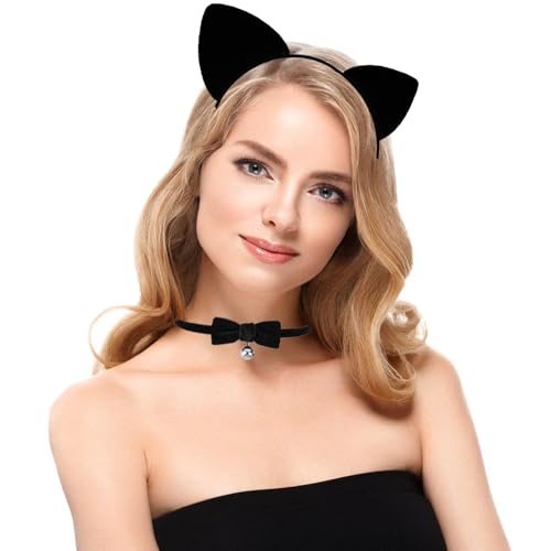 Halloween Schwarz Katze Kostüm Zubehör, Katzen Stirnband, mit Choker Halskette, für Cosplay, Karneval Party, Halloween von SALGIA