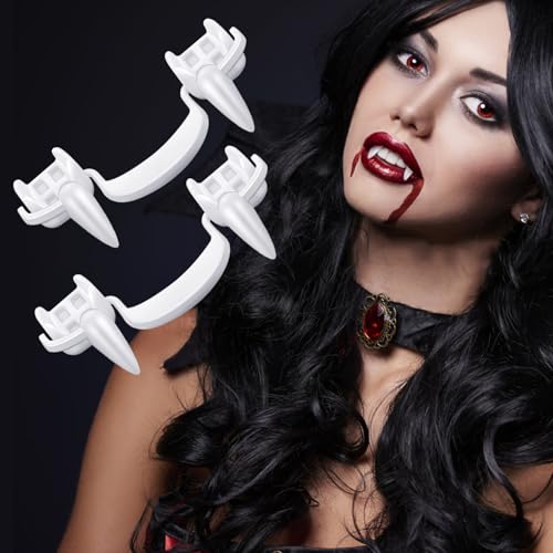 SALGIA Vampirzähne Reißzähne Halloween, Versenkbare Vampirzähne Reißzähne, Halloween Zahnersatz, Halloween Vampirgebiss, Halloween Vampir Fangs, für Halloween Cosplay Zubehör (Weiß2) von SALGIA