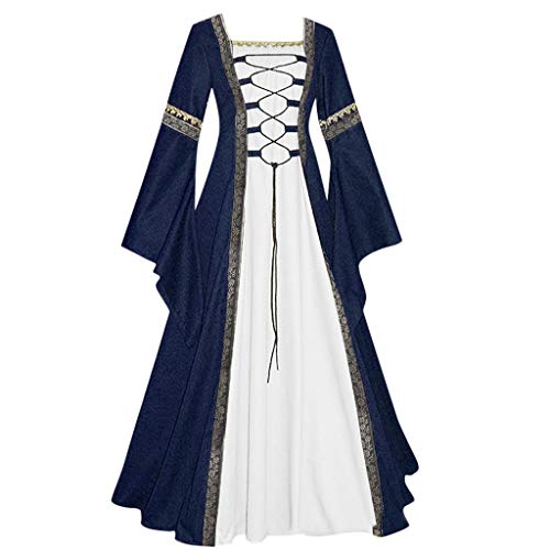 ZQTWJ Damen Mittelalter Kleid Bodenlanges Vintage Kostüm Gothic Renaissance Glockenärmel Hexenkostüm Viktorianisches Prinzessin Lange Kleider für Festliche Party Karneval Große Größen Gr.34-48 von SALUCIA Festliches Kleider