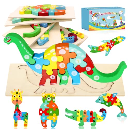 SAMISO Holzpuzzle für Kleinkinder von 1-3 Jahren,lernendes pädagogisches Holzpuzzle-Spielzeug,Montessori-Spielzeug für Kinder ab 2 Jahren,Geschenk für 1 2 3 jährige Jungen und Mädchen - 6er-Pack von SAMISO