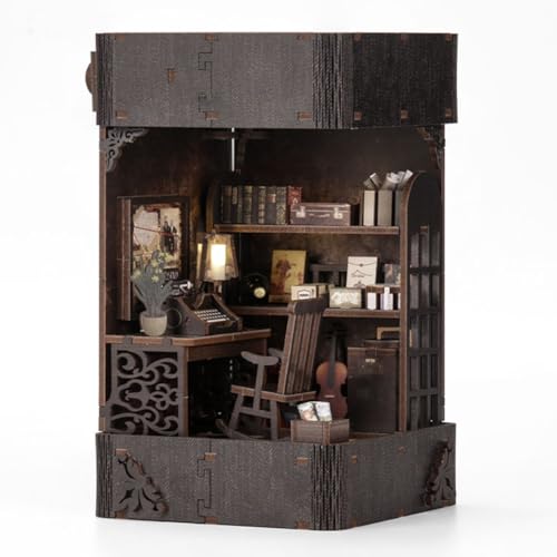 Book Nook Kit Gartenhaus mit Möbeln und LED-Lampe, 3D-Puzzle Booknook Miniaturhaus-Modellbausatz, Diorama-Modellbau für Erwachsene (Detektivagentur) von SANAAA