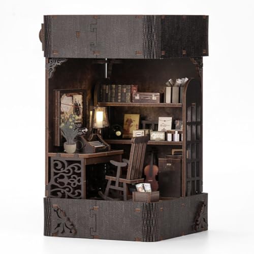 SANAAA Book Nook Kit Gartenhaus mit Möbeln und LED-Lampe, 3D-Puzzle Booknook Miniaturhaus-Modellbausatz, Diorama-Modellbau für Erwachsene (Detektivagentur) von SANAAA