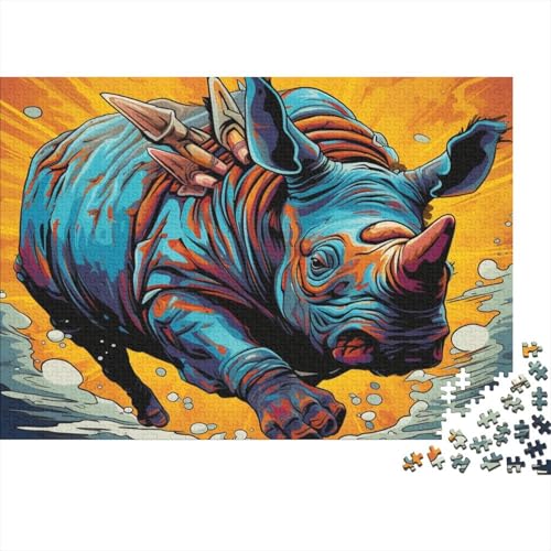 Blaue Nashörner 500-teiliges Puzzle Erwachsener,Tier Diagram(Cow) Impossible Puzzle,FamiliendekoRatteteionen 500pcs (52x38cm) von SANDUOHUA