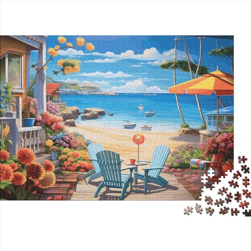 Blick auf das Mittelmeer 500 Puzzleteile Für Erwachsene,Villa am Strand Impossible Puzzle,schöne Geschenkidee 500pcs (52x38cm) von SANDUOHUA