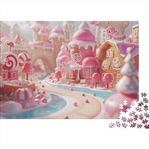 Candy Haus Puzzle 1000 Teile Erwachsener,Stadt aus Süßigkeiten Puzzle Farbenfrohes Legespiel,Familiendekorationen 1000pcs (75x50cm) von SANDUOHUA