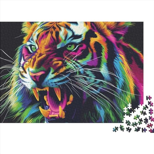 Ein sehr wilder bunter Tiger Puzzle 300 Teile Erwachsener,Wild Tiere Impossible Puzzle,Familien-Puzzlespiel 300pcs (40x28cm) von SANDUOHUA