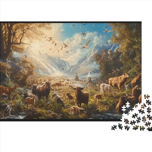Herds of Kattle Grazing, and Numerous Creatures 1000 Puzzleteilige Erwachsener,Wildtiere im Dschungel Puzzle Farbenfrohes Legespiel,Puzzle-GescHennek 1000pcs (75x50cm) von SANDUOHUA