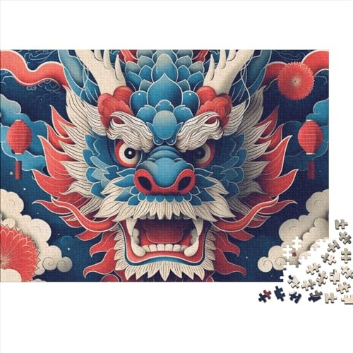 Red Drache Puzzle 1000 Teile Für Erwachsene,Chinesischer Loong Impossible Puzzle,FamiliendekoRatteteionen 1000pcs (75x50cm) von SANDUOHUA