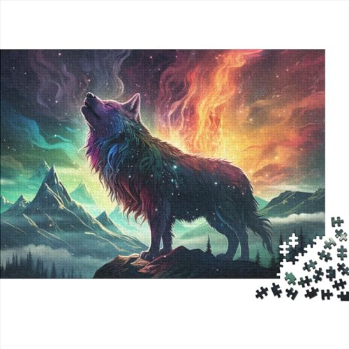 Wolf 300 Puzzleteile Für Erwachsene,Wölfe Under Nordlichts Impossible Puzzle,FamiliendekoRatteteionen 300pcs (40x28cm) von SANDUOHUA