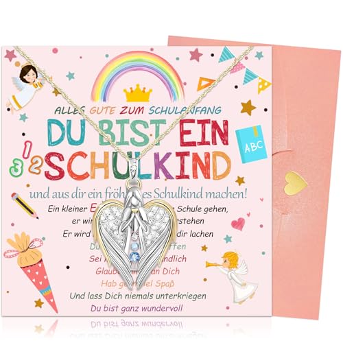 SANLIUSANJIU Einschulung Mädchen Schultüte Geschenk, Schulanfang Mädchen Schutzengel Halskette 2024 Schultüte Füllung, Schulanfang Glücksbringer, für Schulkind Tochter Enkelin Nichte von SANLIUSANJIU