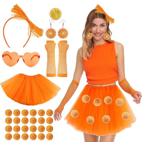 SANLIUSANJIU Damen Kostüm Set, Orange Tüllrock Tuturock, Karnevalskostüm mit Accessoires von SANLIUSANJIU