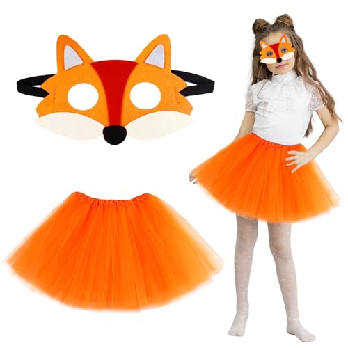 SANLIUSANJIU Kinderkarnevalskostüm Fuchs, Mädchen Fuchs Kostüm, Orange Tutu Rock + Fuchs Maske, Waldtiere Kostüm für Karneval Halloween Cosplay Fasching Mottoparty Kindergeburtstag von SANLIUSANJIU