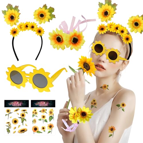 SANLIUSANJIU Damen Sonnenblumen kostüme Accessoires, Sonnenblume Haarschmuck Sonnenblume Haarreif Sonnenblumen Sonnenbrille SonnenblumenHaarspange Sonnenblumen Armbänder Für Karneval Damen Mädchen von SANLIUSANJIU