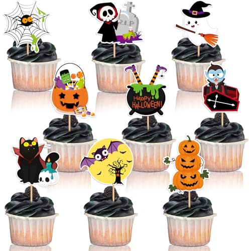 72 Stück Halloween Cupcake Dekorationen Halloween Zahnstocher Flaggen Marker Halloween Cupcake Topper für Halloween Geburtstag Party Supplies von SANNIX