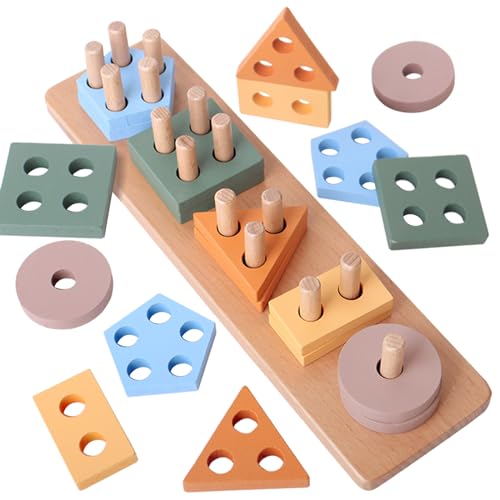 Holzpuzzle Pädagogische Sortieraktivitäten Spielzeug Jahren Stapelbares Buntes Puzzle Geschenk von SANRLO