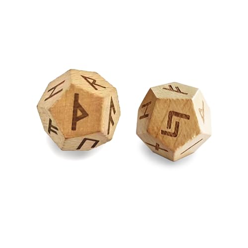 SANRLO Polyedrische Runenwürfel, Holz, 12-seitig, astrologische Würfel, Tischspiel, Wahrsagungen, Spielwerkzeug, einfach zu bedienen, Holz-Würfel, Runenwürfel für Wahrsagungen, 2 Stück von SANRLO