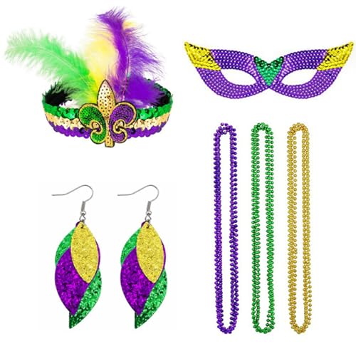 SANRLO Stirnbänder, Haarschmuck für Damen, Halloween, 70er Jahre, Disco-Kostüm, Disco-Pailletten, Ohrringe, Disco-Kugel, Stirnband, Maske, Halskette, Kostüm, Partyzubehör von SANRLO