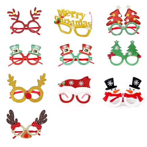 SANRLO Weihnachtsdekoration, Weihnachten, Kostüm, Weihnachtsfeier, Brillenrahmen mit Weihnachtsmütze, Slap Armbänder, Stirnband, Weihnachtsfeier-Dekoration für Kinder und Erwachsene von SANRLO