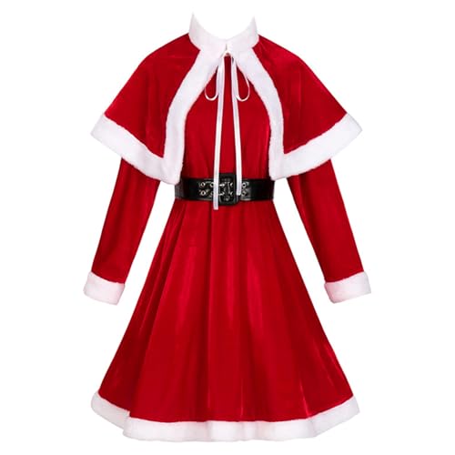 SANRLO Weihnachtsdekoration, Weihnachts-Kostüm, Weihnachtsmann-Kostüm-Set mit Kleid, Nikolausmütze, Ledergürtel, Strumpf für Damen und Mädchen, Weihnachten, Halloween von SANRLO