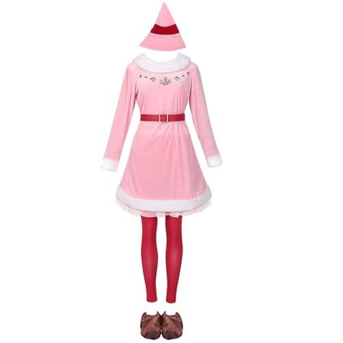 SANRLO Weihnachtsdekoration, Weihnachts-Kostüm, Weihnachtsmann-Kostüm-Set mit Kleid, Nikolausmütze, Ledergürtel, Strumpf für Damen und Mädchen, Weihnachten, Halloween von SANRLO