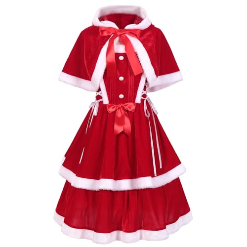 SANRLO Weihnachtsdekoration, Weihnachts-Kostüm, Weihnachtsmann-Kostüm-Set mit Kleid, Nikolausmütze, Ledergürtel, Strumpf für Damen und Mädchen, Weihnachten, Halloween von SANRLO