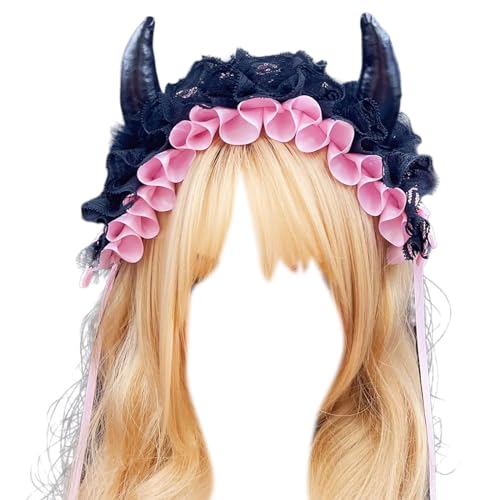 Teen Devil Horn Form Stirnbänder Frau Student Rollenspiel Animes Charakter Versammlungen Haarband Plissee Spitze Haar von SANRLO