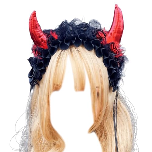 Teen Devil Horn Form Stirnbänder Frau Student Rollenspiel Animes Charakter Versammlungen Haarband Plissee Spitze Haar von SANRLO