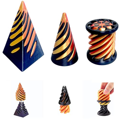 Impossible Cone (3PCS), 3D-Druck Spiral Cone Fidget Toy, Pyramid Spirale Spielzeug Passthrough Sculpture, Skulptur Stress Relief Desktop Dekorationen Spielzeug für Kinder Erwachsene Geschenk - Gold von SANSGOUP