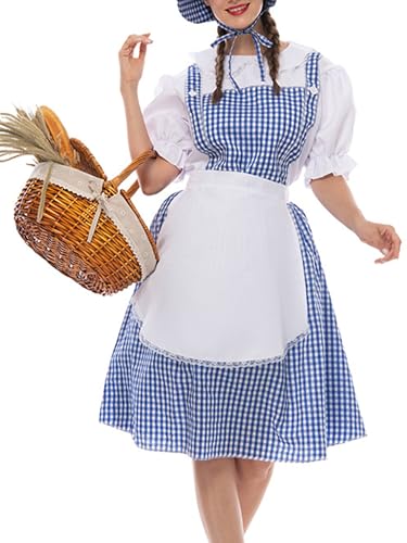 SANSIWU Bäuerin, Märchenkleid, Halloween-Kostüm, traditionelles mittelalterliches Bauern-Kostüm für Damen, Bauern, Cosplay, Blau, Größe L von SANSIWU