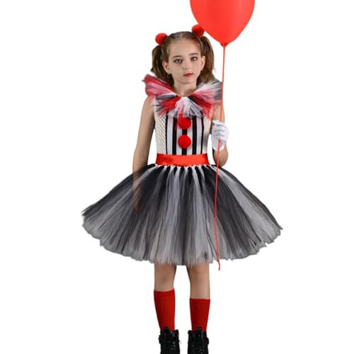 SANSIWU Clown-Kostüm für Kinder, Mädchen, niedlich, ärmellos, Tüll, Tutu-Kleid mit Haarspangen, Handschuhen, Kragen, Halloween, Cosplay, 6–7 Jahre, Schwarz SANSIWU Clown-Kostüm für Kinder, Mädchen, niedlich, ärmellos, Tüll, Tutu-Kleid mit Haarspangen, Handschuhen, Kragen, Halloween, Cosplay, 6–7 Jahre, Schwarz von SANSIWU