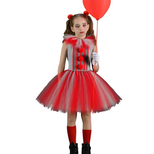 SANSIWU Clown-Kostüm für Kinder, Mädchen, niedlich, ärmellos, Tüll, Tutu-Kleid mit Haarspangen, Handschuhen, Kragen, Halloween, Cosplay, Kostüm, Rot, 6–7 Jahre SANSIWU Clown-Kostüm für Kinder, Mädchen, niedlich, ärmellos, Tüll, Tutu-Kleid mit Haarspangen, Handschuhen, Kragen, Halloween, Cosplay, Kostüm, Rot, 6–7 Jahre von SANSIWU