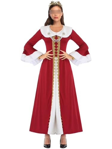 SANSIWU Creations Renaissance-Halloween-Königin-Kostüm, mittelalterliches königliches Kostüm, Cosplay, Retro, Vintage-König, Robe, Erwachsenen-Cosplay (Standard, L, A-Rot) von SANSIWU