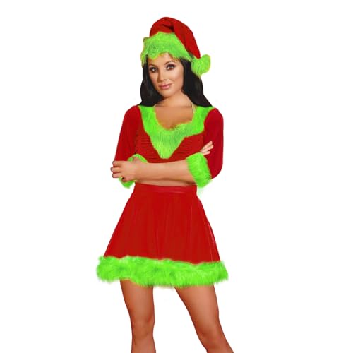 SANSIWU Damen Frau Santa Claus Kostüm Erwachsene Cosplay Luxus Verkleidung Santa Kleid für Weihnachten Cosplay Party (H-03, L) von SANSIWU