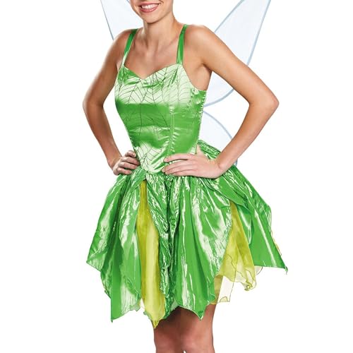 SANSIWU Damen Halloween Kreatives Tinkerbell Cosplay Grün Dress Up Wald Märchen Pailletten Tube Tops Minikleid mit Flügeln (G-Grün, S) von SANSIWU