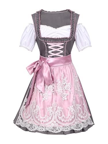 SANSIWU ​​Damen Oktoberfest Outfit Deutsches Bier Drindl Taverne Bayernisches Biermädchen Stretchy Fasching Halloween Kostüme für Frauen (Standard, L, A-Pink) von SANSIWU