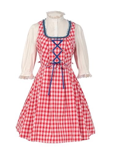 SANSIWU ​​Damen Oktoberfest Outfit Deutsches Bier Drindl Taverne Bayernisches Biermädchen Stretchy Fasching Halloween Kostüme für Frauen (Standard, XL, A-Wassermelonenrot) von SANSIWU