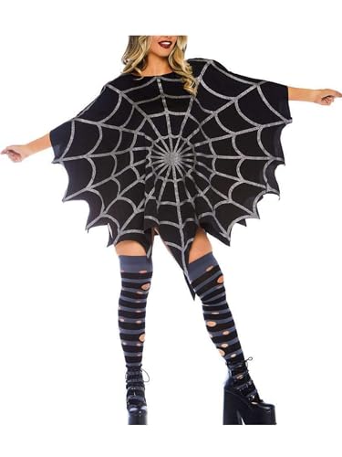 SANSIWU Damen-Spinnennetz-Poncho, Halloween-Kostüm, Gothic, Spinne, Mutter, Spaß, Umhang, Cosplay, Kostüm, Zubehör für Erwachsene (Schwarz, Einheitsgröße) von SANSIWU