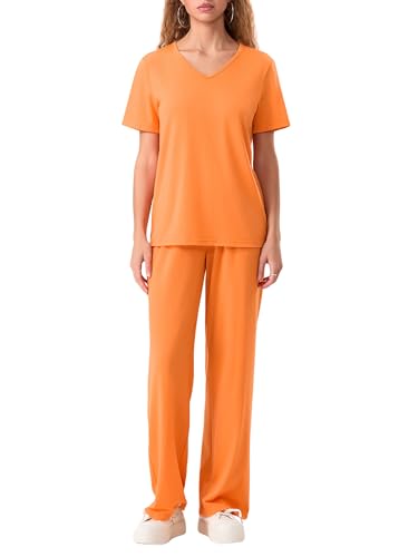 SANSIWU Damenkostüm für Erwachsene, Unisex, orangefarbenes Gefangenen-Top, passende orangefarbene Hose, Halloween-Kostüm (Orange, L) von SANSIWU