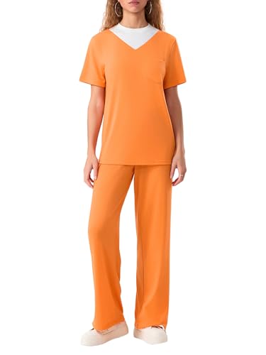 SANSIWU Damenkostüm für Erwachsene, Unisex, orangefarbenes Gefangenen-Top, passende orangefarbene Hose, Halloween-Kostüm (mehrfarbig, XL) von SANSIWU