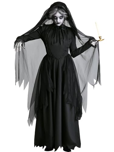 SANSIWU Damenkostüm für Halloween, Erwachsene, Leichenbraut-Kostüm, Hexenkleid, Halloween mit Maske, perfekt für Halloween oder jede Kostümparty (Standard, XL, A-schwarze Hexe A) von SANSIWU